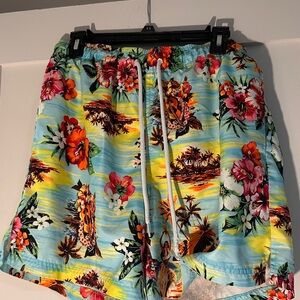 George Men's Tropical Floral Swim Trunks - Multicolor